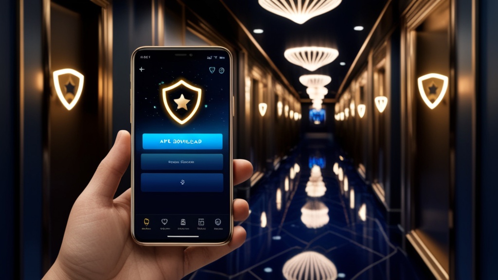 هاتف يعرض تنزيل ملف APK في أجواء كازينو داكنة